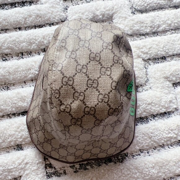 NEW Gucci Apple Supreme Logo Fedora Basket Hat Coated Canvas Beige Ebony Size S - Picture 7 of 14